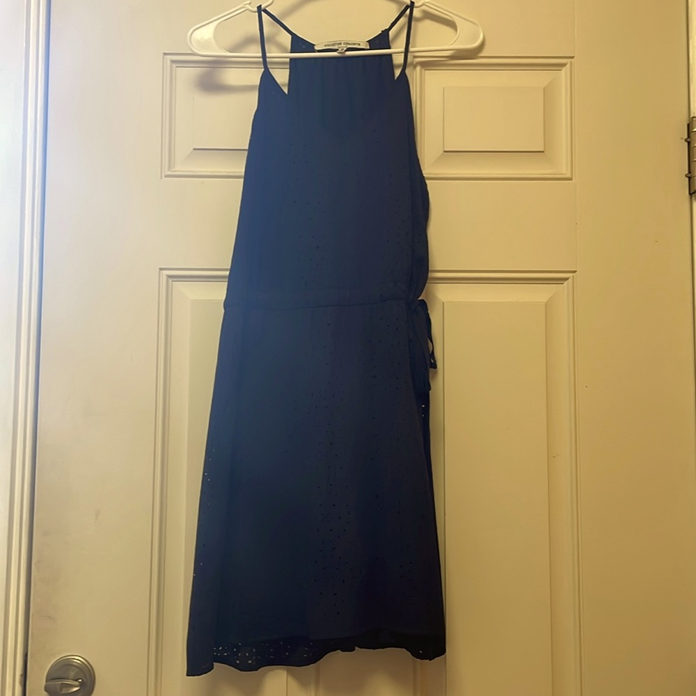 Collective Concepts Women Galen Laser Cut Dress Lined Sleeveless Navy Blue